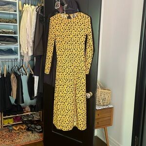 H&M Yellow Floral Long Sleeve Dress with Slit